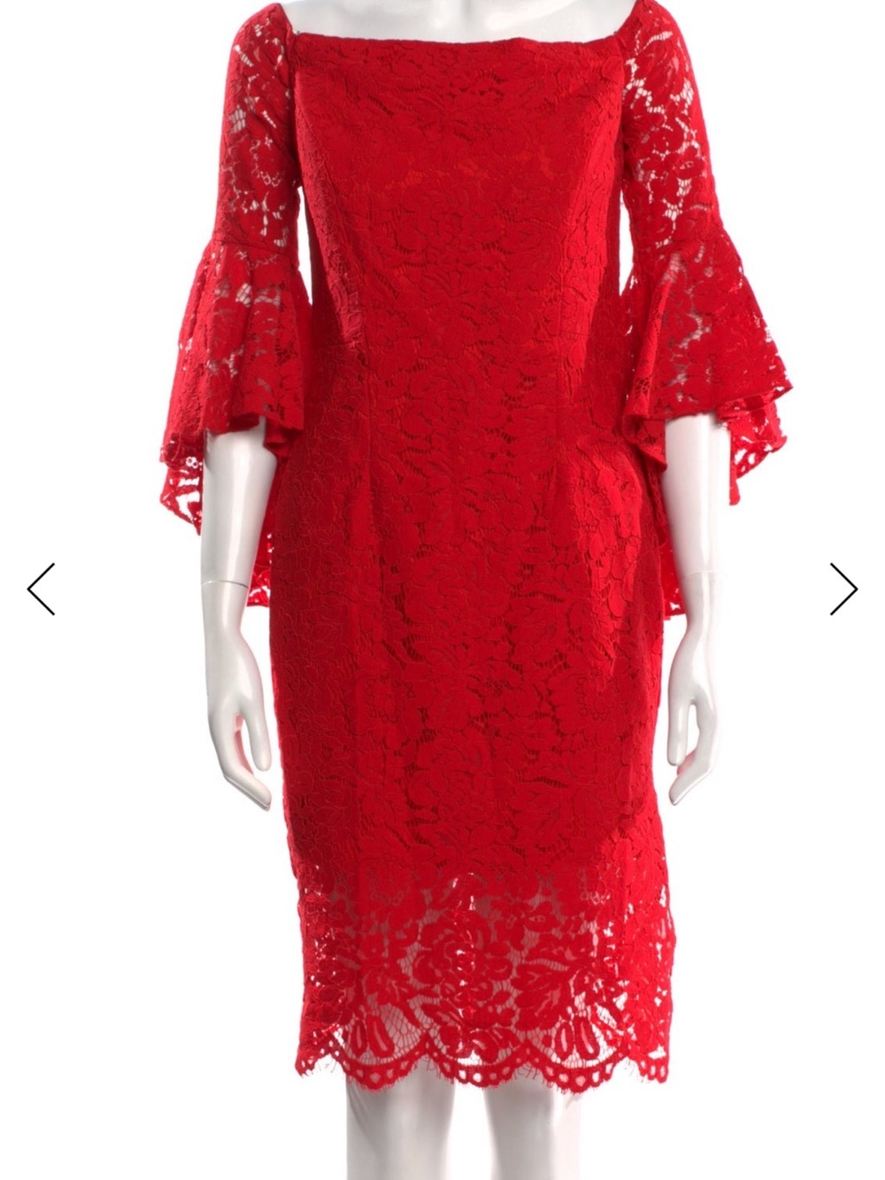 Milly Red Lace Off-Shoulder Bell Sleeve Dress